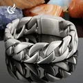 Fongten-Bracelets cubains en acier inoxydable pour hommes jonc brillant et brossé gourmette or