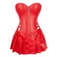 Ensemble de robe corset en similicuir pour femme noir rouge fermeture éclair sur le devant