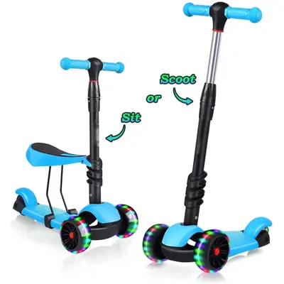 Trottinette à 3 roues pour enfants avec siège parfait grandes roues LED guidon réglable recommandé