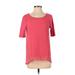 Ann Taylor Factory Short Sleeve Blouse: Scoop Neck Covered Shoulder Pink Print Tops - Women's Size Small