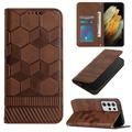 Nalacover For Samsung Galaxy S21 Ultra Wallet Case Magnetic Embossed Soccer Ball Pattern PU Leather Flip Kickstand Cash Card Slots Shockproof with Detachable Wrist Strap Cover.Brown