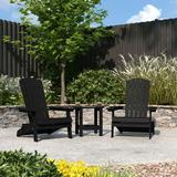 Merrick Lane Set Of Two Black Folding Adirondack Patio Chairs With Matching Outdoor Side Table