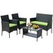 Patio Sofa Set 4 Pieces Outdoor Rattan Conversation Set All-Weather Wicker Patio Furniture Sets Cushioned Sofa and Coffee Table for Garden Deck Courtyard