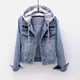 Veste en Jean à Capuche pour Femme Poches Bouton Doux Chaud Mode Slim Combinaison Denim