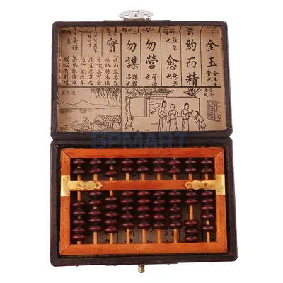Boulier arithmétique en bois chinois vintage avec boîte calculatrice de prairie classique