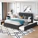 Upholstered Platform Bed with 2 Drawers and 1 Twin XL Trundle, Linen Fabric, Queen Size - Dark Gray