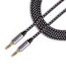 SatelliteSale Auxiliary 3.5mm Audio Jack Male to Male Aux Cable Universal Wire Black/White Nylon Cord 6 feet