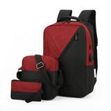 3pcs/set Student Schoolbag Women s Business Travel Shoulder Bag Outdoor Sports Backpack Office Laptop Shoulder Bag Simple Travel Bag Red
