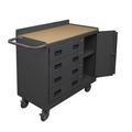 Durham 16 Gauge Tubular Push Handled Lockable Cart with 3 Shelves & 4 Drawers & Tempered Hardwood Lips Up Gray - 36 x 18 x 38.38 in.