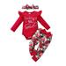 Toddler Baby Girls Outfits Letter Print Long Sleeve Romper Tops Floral Pants Hairband Clothes Set Gift for A Baby Girl 5 Piece Baby Baby Girl Baby Clothes Girls Clothes Size 14-16 Outfits Cute