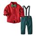 JDEFEG Boys Pajama Sets 3 Piece Set Boy Toddler Boy Clothes Baby Boy Clothes Baby Soild Shirt Suspender Pants Set Outfit Little Boy Clothe Baby Layette Set Polyester Red 120