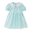JDEFEG Dress Bloomers Toddler Children Kids Child Baby Girls Short Bubble Sleeve Princess Dress Outfits Clothes Wedding Outfit Girl Cotton Light Blue 120