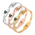 Bracelet manchette en acier inoxydable pour femme bracelets en cristal métal blanc or rose