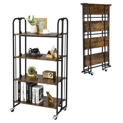 Costway Foldable Rolling Cart with Storage Shelves for Kitchen-4-Tier