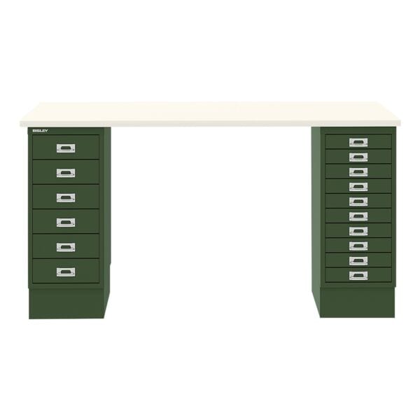 Bisley Schreibtisch »MultiRange« weiße Platte mit 16 Schubladen grün, 140x74x60 cm