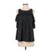 LC Lauren Conrad Short Sleeve Blouse: Crew Neck Cold Shoulder Black Floral Tops - Women's Size Small