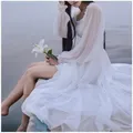 Robe de plage blanche dégradée pour femme manches lanterne robe de princesse en mousseline de