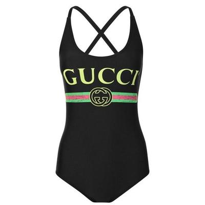 Sparkling Fake Logo Swimsuit - Black - Gucci Beachwear