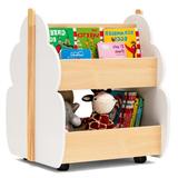 Costway Kids Wooden Bookshelf with Universal Wheels