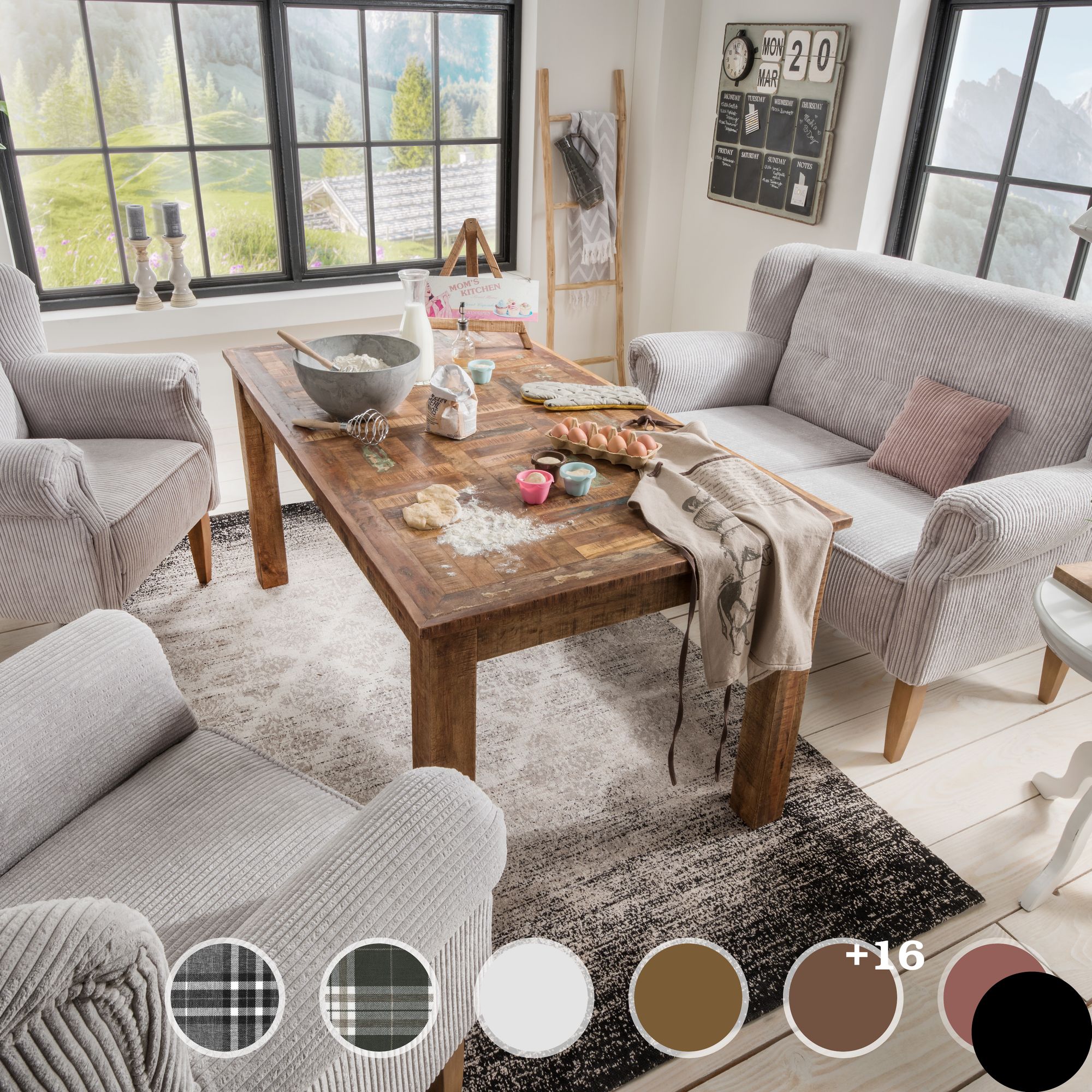 Massivholz »Pavolo« Tischsofa 3-Sitzer / PK D 4806 / weiss