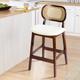 PU/Fabric Upholstered Wood Counter Stools, Barstools with Rattan Back - 17.72"W x 18.7"D x 36.81"H