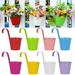 Ludlz 7 Inch Large Metal Iron Hanging Flower Pots Fence Hanging Planters Balcony Railing Planters with Detachable Hook Multicolor Hanging Bucket for Indoor/Outdoor Decoration