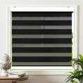 Biltek Cordless Zebra Window Blinds with Modern Design - Roller Shades w/ Dual Layers - Solid & Sheer Shades for Transparency / Privacy - Great for Home Office Kitchen Bathroom - Black 44 W X 72 H