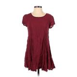 Silence and Noise Casual Dress - A-Line Scoop Neck Short sleeves: Burgundy Print Dresses - Women's Size X-Small