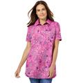 Plus Size Women's Perfect Printed Short-Sleeve Polo Shirt by Woman Within in Peony Petal Paisley (Size 4X)