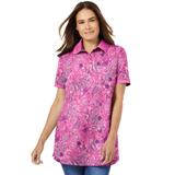 Plus Size Women's Perfect Printed Short-Sleeve Polo Shirt by Woman Within in Peony Petal Paisley (Size 4X)