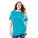 Plus Size Women's Perfect Short-Sleeve Boatneck Tunic by Woman Within in Pretty Turquoise (Size 1X)