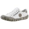 Schnürschuh RIEKER, Damen, Gr. 39, weiß (weiß, taupe), Leder, unifarben mit Farbeinsatz, sportlich, Schuhe Damenschuh Freizeitschuh Halbschuh Schnürschuh, mit Zierreißverschluss, Freizeitschuh, Halbschuh, Schnürschuh, Topseller