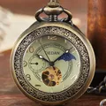 Montre de Poche Mécanique en Bronze Antique pour Homme Modules Seton Steampunk Pendentif Horloge