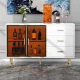 Modern Sideboard MDF Buffet Cabinet w/Marble Sticker and Glass Doors