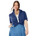 Plus Size Women's Button Front Denim Shirt by Soft Focus in Medium Stonewash (Size 26 W)
