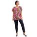 Plus Size Women's Embellished V-Neck Tunic by Soft Focus in Raspberry Paisley (Size 20 W)