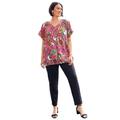Plus Size Women's Embellished V-Neck Tunic by Soft Focus in Raspberry Paisley (Size 14 W)