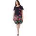 Plus Size Women's Short Sleeve Floral Dress by Soft Focus in Black Falling Floral (Size 14 W)