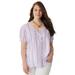 Plus Size Women's Button-Front Tunic by Soft Focus in Soft Iris Multi Stripe (Size 16 W)