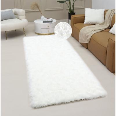 Fellteppich MY HOME "Dena, Hochflor Teppiche" Gr. 13, weiß, B:90cm H:60mm L:250cm, Kunstfaser, Teppiche, Fellteppich, Kunstfell, weich, Uni-Farben, Wohnzimmer, Schlafzimmer, Esszimmer Image