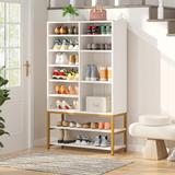 Modern 28 Pairs Wood Shoe Storage Cabinet with Storage Shelf, for Entryway, Bedroom