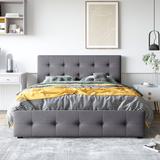 Queen Size Upholstered Platform Bed with Classic Headboard & 4 Drawers