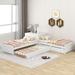 Twin Size L-shaped Platform Bed with Trundle and Drawers Linked with built-in Flip Square Table