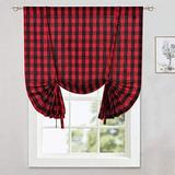 Tie up Curtains for Windows Buffalo Check Plaid Gingham Pattern Rod Pocket Adjustable Tie up Shades for Kitchen Windows Cafe Curtains 42x63inch Red/Black