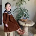 Robe en dentelle à manches bulles pour enfants robes en velours pour bébés filles vêtements de