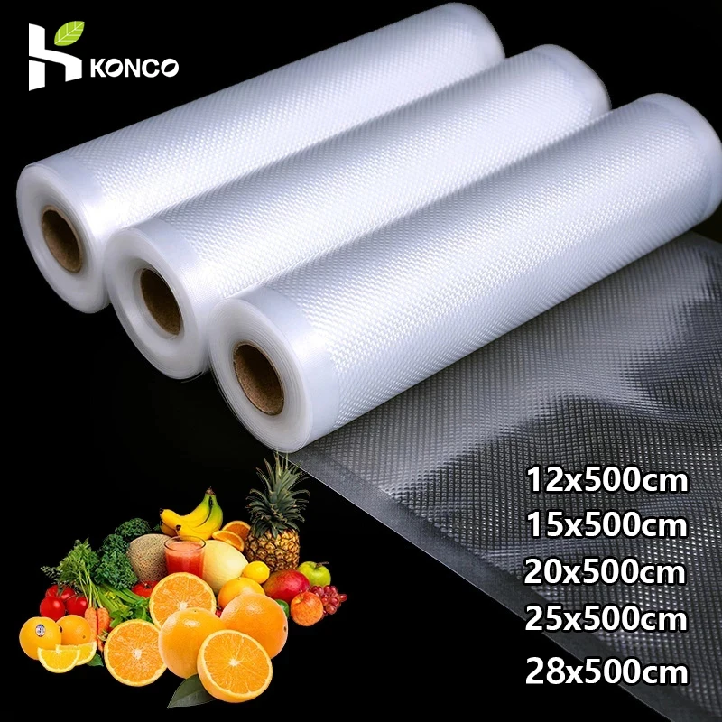 Rouleaux de sacs sous vide pour aliments, sacs pour scelleuse, sac de rangement pour emballeur sous vide, conservation des aliments frais et longs, 500cm, lot