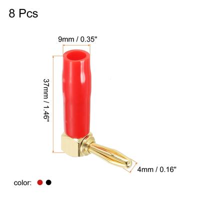 Banana Plugs 90 Degree Jack Connector Screw Type 4mm Gold-Plated Copper 8Pcs - Red, Black