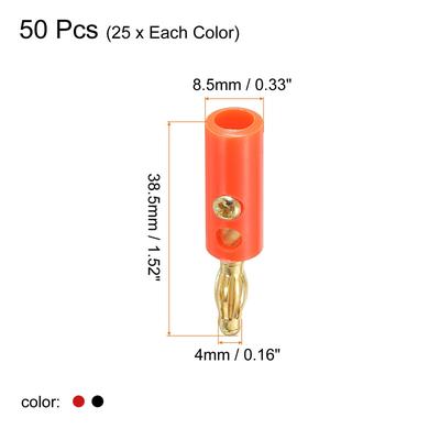 Speaker Banana Plugs Connector Jack Connector 4mm Nickel-Plated Alloy Red Black - Red, Black