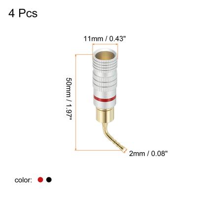 Banana Plugs 90 Degree Jack Connector 2mm Gold-Plated Copper Red Black 4Pcs - Red, Black