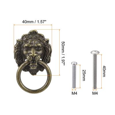 Lion Head Pulls Knob 6Pcs 1.57"x1.97" for Dresser Wardrobe Kitchen (Bronze) - Bronze